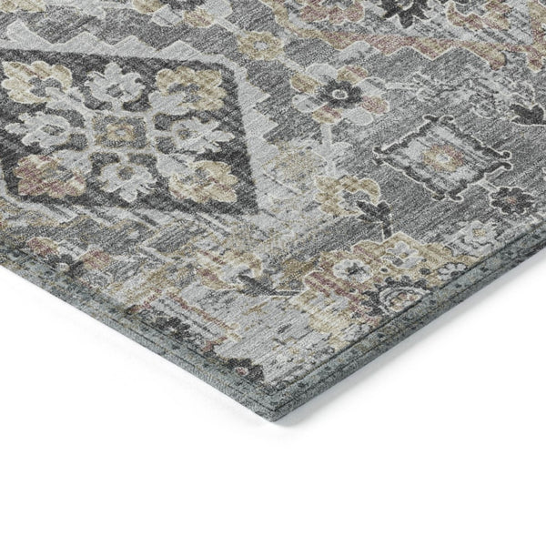 HomeRoots 5' Gray and Copper Floral Medallion Area Rug - Stylish, Washable, Durable for Indoor and Outdoor Use 9' X 12' 628576
