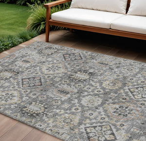 HomeRoots 5' Gray and Copper Floral Medallion Area Rug - Stylish, Washable, Durable for Indoor and Outdoor Use 10' X 14' 628577