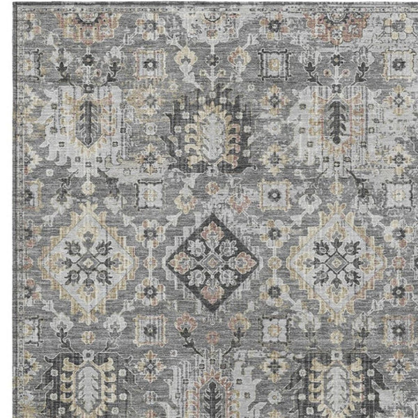 HomeRoots 5' Gray and Copper Floral Medallion Area Rug - Stylish, Washable, Durable for Indoor and Outdoor Use 10' X 14' 628577