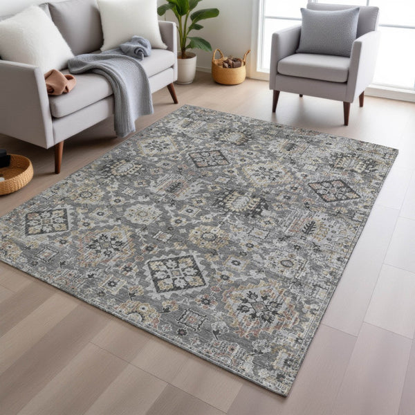 HomeRoots 5' Gray and Copper Floral Medallion Area Rug - Stylish, Washable, Durable for Indoor and Outdoor Use 10' X 14' 628577