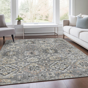 HomeRoots 5' Gray and Copper Floral Medallion Area Rug - Stylish, Washable, Durable for Indoor and Outdoor Use 10' X 14' 628577