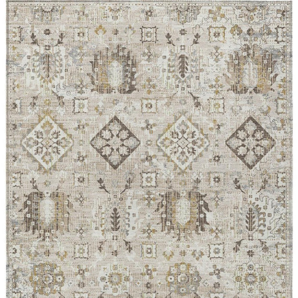 HomeRoots 5' Timeless Linen and Ivory Floral Medallion Area Rug - Durable, Washable Design for Indoors & Outdoors 5' X 8' 628579