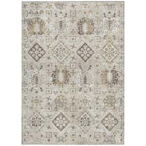 HomeRoots 5' Timeless Linen and Ivory Floral Medallion Area Rug - Durable, Washable Design for Indoors & Outdoors 5' X 8' 628579