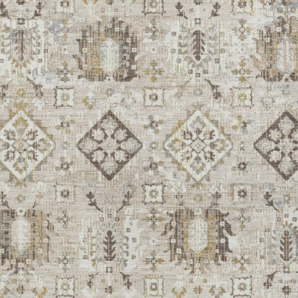 HomeRoots 5' Timeless Linen and Ivory Floral Medallion Area Rug - Durable, Washable Design for Indoors & Outdoors 5' X 8' 628579