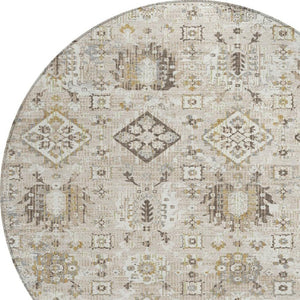 HomeRoots 5' Timeless Linen and Ivory Floral Medallion Area Rug - Durable, Washable Design for Indoors & Outdoors 8' Round 628580