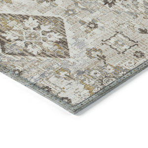 HomeRoots 5' Timeless Linen and Ivory Floral Medallion Area Rug - Durable, Washable Design for Indoors & Outdoors 8' Round 628580