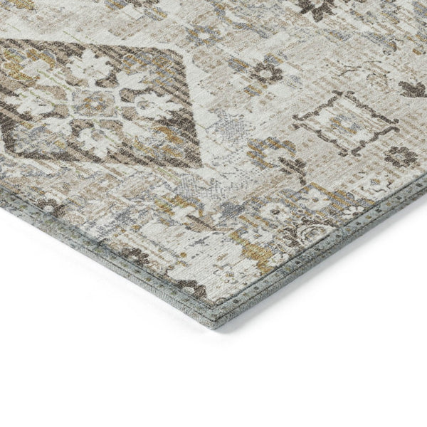 HomeRoots 5' Timeless Linen and Ivory Floral Medallion Area Rug - Durable, Washable Design for Indoors & Outdoors 8' Round 628580