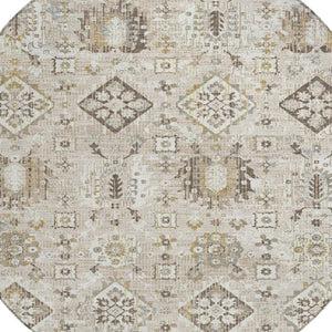 HomeRoots 5' Timeless Linen and Ivory Floral Medallion Area Rug - Durable, Washable Design for Indoors & Outdoors 8' Round 628580