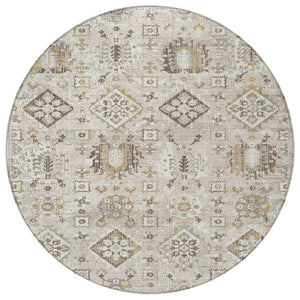 HomeRoots 5' Timeless Linen and Ivory Floral Medallion Area Rug - Durable, Washable Design for Indoors & Outdoors 8' Round 628580