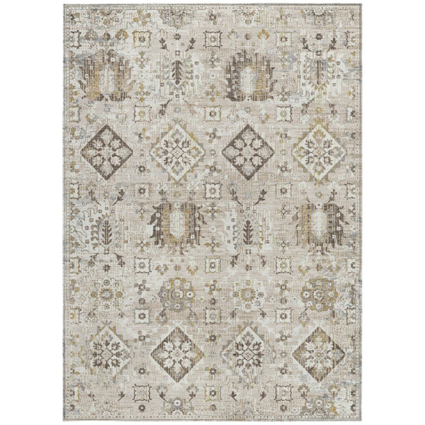 HomeRoots 5' Timeless Linen and Ivory Floral Medallion Area Rug - Durable, Washable Design for Indoors & Outdoors 9' X 12' 628582