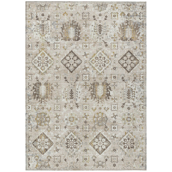 HomeRoots 5' Timeless Linen and Ivory Floral Medallion Area Rug - Durable, Washable Design for Indoors & Outdoors 10' X 14' 628583