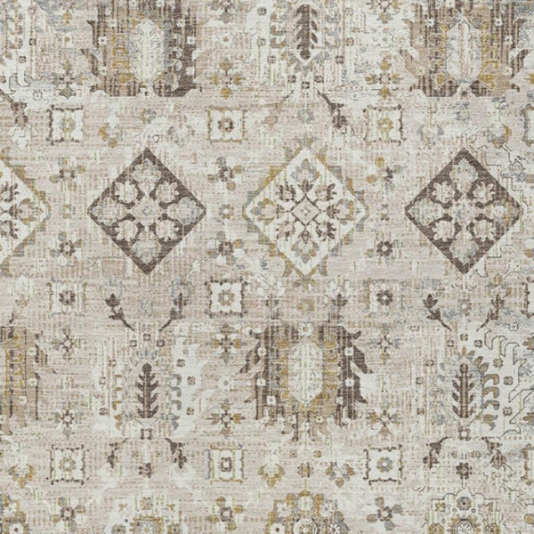 HomeRoots 5' Timeless Linen and Ivory Floral Medallion Area Rug - Durable, Washable Design for Indoors & Outdoors 10' X 14' 628583
