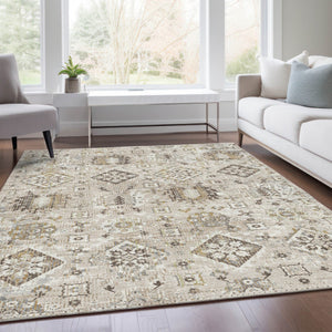 HomeRoots 5' Timeless Linen and Ivory Floral Medallion Area Rug - Durable, Washable Design for Indoors & Outdoors 10' X 14' 628583