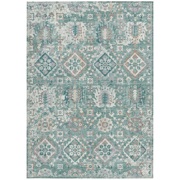HomeRoots 5' Elegant Pale Aqua and Copper Floral Medallion Rug - Washable, Stain-Resistant for Indoor/Outdoor Use 5' X 8' 628585