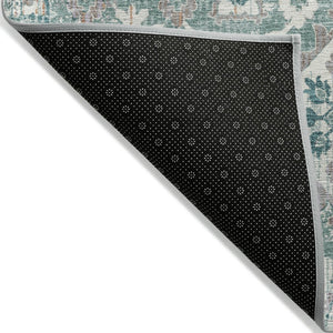 HomeRoots 5' Elegant Pale Aqua and Copper Floral Medallion Rug - Washable, Stain-Resistant for Indoor/Outdoor Use 8' Round 628586