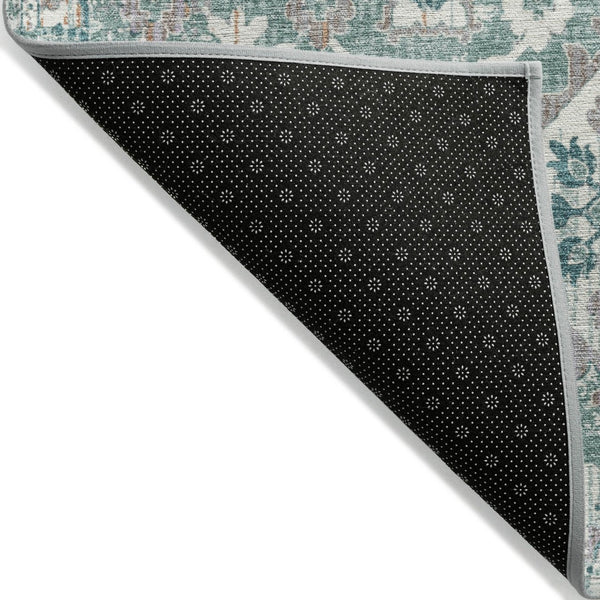 HomeRoots 5' Elegant Pale Aqua and Copper Floral Medallion Rug - Washable, Stain-Resistant for Indoor/Outdoor Use 8' Round 628586