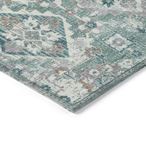 HomeRoots 5' Elegant Pale Aqua and Copper Floral Medallion Rug - Washable, Stain-Resistant for Indoor/Outdoor Use 8' Round 628586