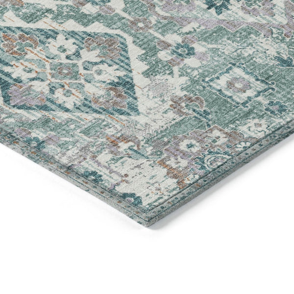 HomeRoots 5' Elegant Pale Aqua and Copper Floral Medallion Rug - Washable, Stain-Resistant for Indoor/Outdoor Use 8' Round 628586