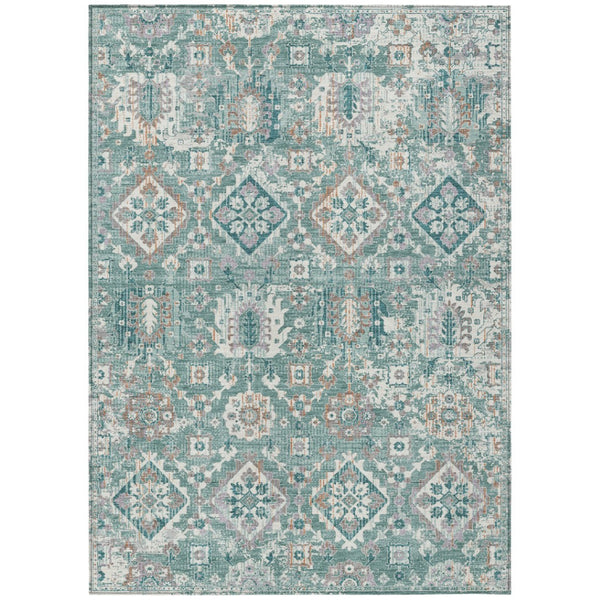 HomeRoots 5' Elegant Pale Aqua and Copper Floral Medallion Rug - Washable, Stain-Resistant for Indoor/Outdoor Use 8' X 10' 628587