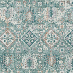 HomeRoots 5' Elegant Pale Aqua and Copper Floral Medallion Rug - Washable, Stain-Resistant for Indoor/Outdoor Use 9' X 12' 628588