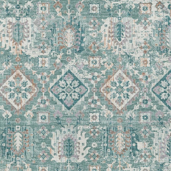 HomeRoots 5' Elegant Pale Aqua and Copper Floral Medallion Rug - Washable, Stain-Resistant for Indoor/Outdoor Use 9' X 12' 628588