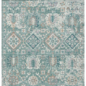 HomeRoots 5' Elegant Pale Aqua and Copper Floral Medallion Rug - Washable, Stain-Resistant for Indoor/Outdoor Use 9' X 12' 628588