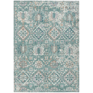 HomeRoots 5' Elegant Pale Aqua and Copper Floral Medallion Rug - Washable, Stain-Resistant for Indoor/Outdoor Use 9' X 12' 628588