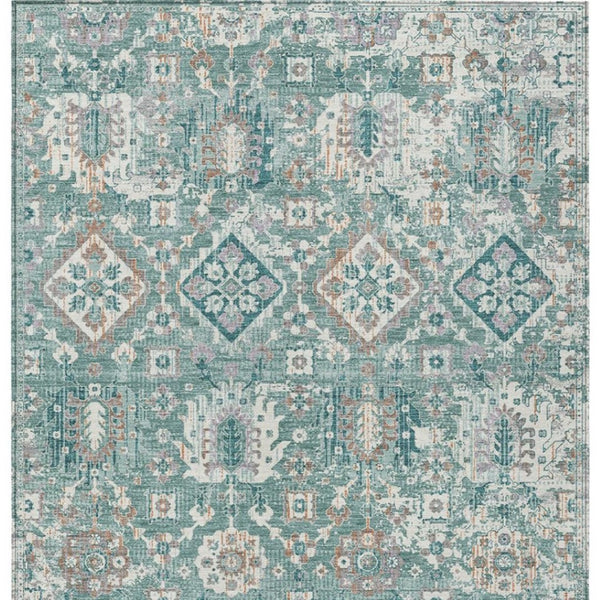 HomeRoots 5' Elegant Pale Aqua and Copper Floral Medallion Rug - Washable, Stain-Resistant for Indoor/Outdoor Use 10' X 14' 628589