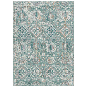 HomeRoots 5' Elegant Pale Aqua and Copper Floral Medallion Rug - Washable, Stain-Resistant for Indoor/Outdoor Use 10' X 14' 628589