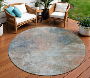 HomeRoots 5' Copper and Navy Blue Abstract Area Rug - Stylish, Washable, Durable for Indoor and Outdoor Use 8' Round 628592