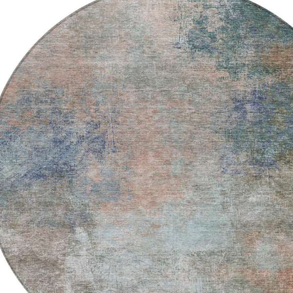 HomeRoots 5' Copper and Navy Blue Abstract Area Rug - Stylish, Washable, Durable for Indoor and Outdoor Use 8' Round 628592