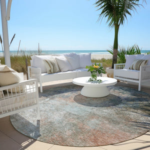 HomeRoots 5' Copper and Navy Blue Abstract Area Rug - Stylish, Washable, Durable for Indoor and Outdoor Use 8' Round 628592