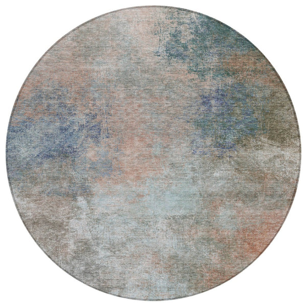 HomeRoots 5' Copper and Navy Blue Abstract Area Rug - Stylish, Washable, Durable for Indoor and Outdoor Use 8' Round 628592