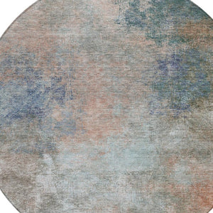 HomeRoots 5' Copper and Navy Blue Abstract Area Rug - Stylish, Washable, Durable for Indoor and Outdoor Use 8' Round 628592