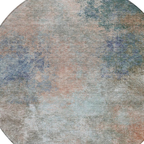 HomeRoots 5' Copper and Navy Blue Abstract Area Rug - Stylish, Washable, Durable for Indoor and Outdoor Use 8' Round 628592