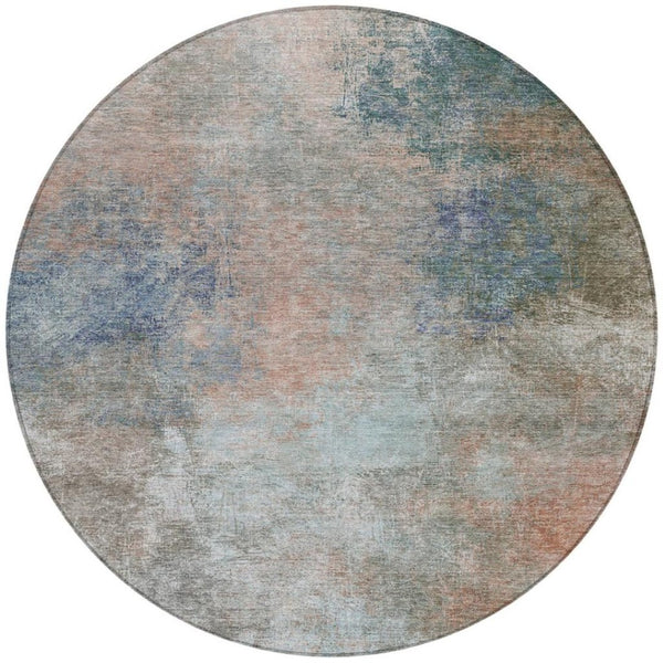 HomeRoots 5' Copper and Navy Blue Abstract Area Rug - Stylish, Washable, Durable for Indoor and Outdoor Use 8' Round 628592