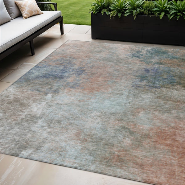 HomeRoots 5' Copper and Navy Blue Abstract Area Rug - Stylish, Washable, Durable for Indoor and Outdoor Use 8' X 10' 628593