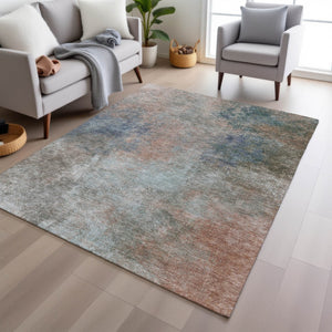 HomeRoots 5' Copper and Navy Blue Abstract Area Rug - Stylish, Washable, Durable for Indoor and Outdoor Use 8' X 10' 628593