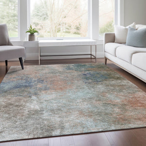 HomeRoots 5' Copper and Navy Blue Abstract Area Rug - Stylish, Washable, Durable for Indoor and Outdoor Use 8' X 10' 628593