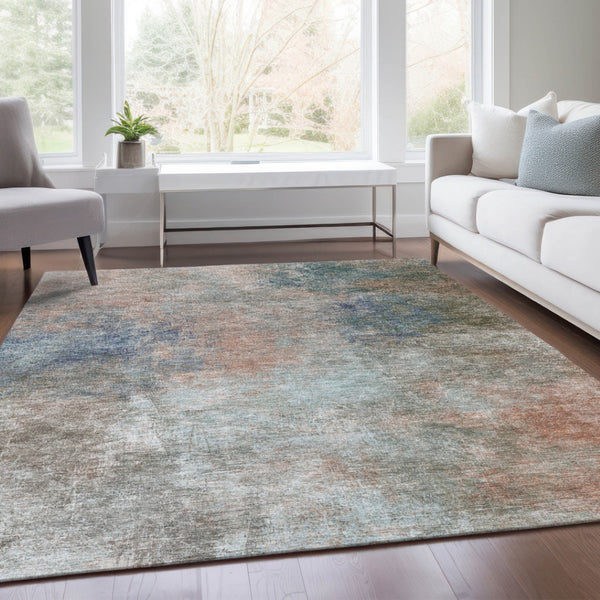 HomeRoots 5' Copper and Navy Blue Abstract Area Rug - Stylish, Washable, Durable for Indoor and Outdoor Use 8' X 10' 628593