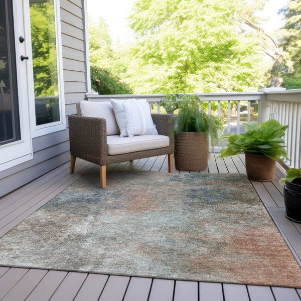 HomeRoots 5' Copper and Navy Blue Abstract Area Rug - Stylish, Washable, Durable for Indoor and Outdoor Use 8' X 10' 628593