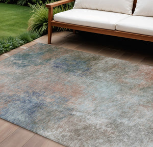 HomeRoots 5' Copper and Navy Blue Abstract Area Rug - Stylish, Washable, Durable for Indoor and Outdoor Use 10' X 14' 628595