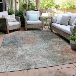 HomeRoots 5' Copper and Navy Blue Abstract Area Rug - Stylish, Washable, Durable for Indoor and Outdoor Use 10' X 14' 628595
