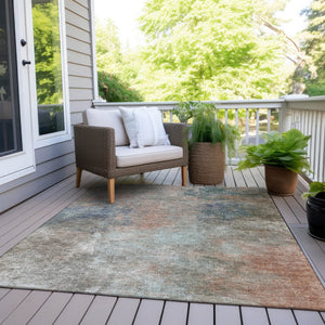 HomeRoots 5' Copper and Navy Blue Abstract Area Rug - Stylish, Washable, Durable for Indoor and Outdoor Use 10' X 14' 628595