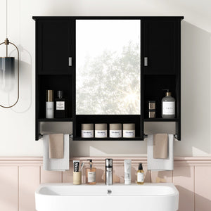 English Elm 35'' Stylish Wall-Mounted Bathroom Storage Cabinet With Mirror & Towel Bar, Modern Design Elegance N710P236929B