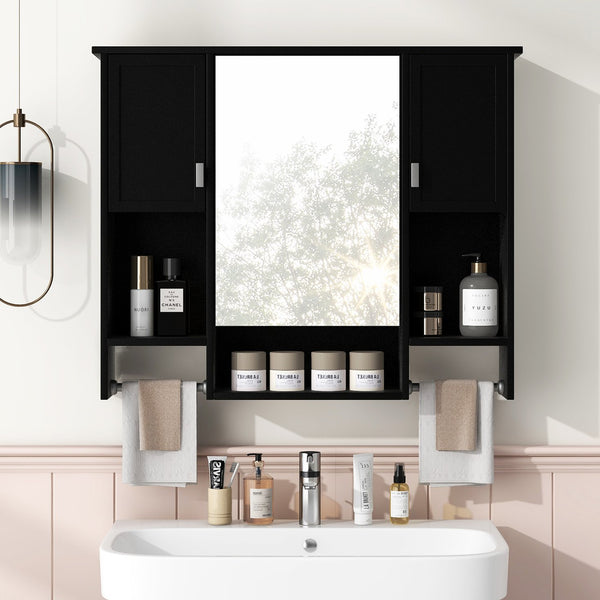 English Elm 35'' Stylish Wall-Mounted Bathroom Storage Cabinet With Mirror & Towel Bar, Modern Design Elegance N710P236929B