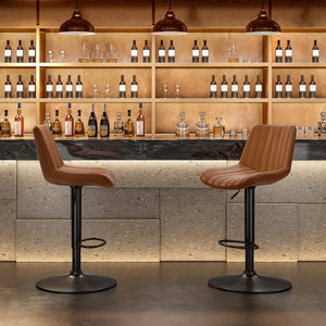 English Elm Bar Stools Set Of 2 – Stylish Swivel Adjustable Height Chairs With Back Support For Home Bars & Kitchens T3623P363387