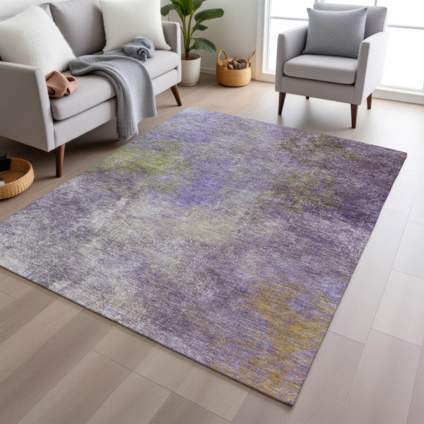 HomeRoots 5' Vibrant Purple and Olive Green Abstract Area Rug – Stylish, Washable, Stain-Resistant Design for All Spaces 5' X 8' 628615