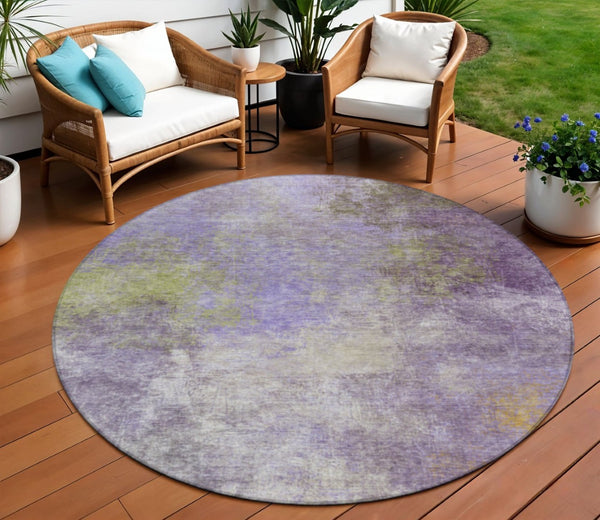 HomeRoots 5' Vibrant Purple and Olive Green Abstract Area Rug – Stylish, Washable, Stain-Resistant Design for All Spaces 8' Round 628616