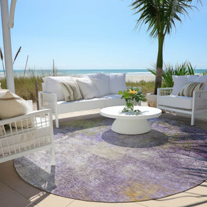 HomeRoots 5' Vibrant Purple and Olive Green Abstract Area Rug – Stylish, Washable, Stain-Resistant Design for All Spaces 8' Round 628616